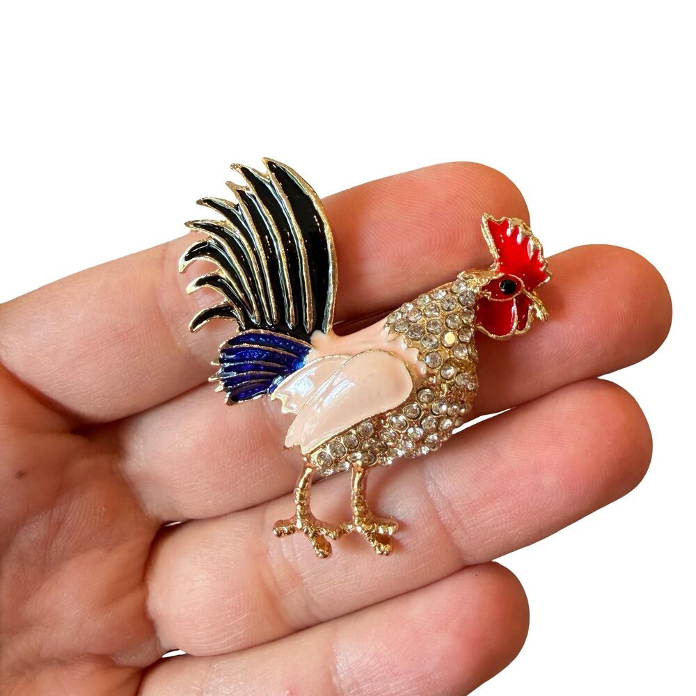 Vintage Rooster Brooch Chicken Pin Homestead Jewelry